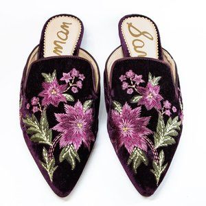 Sam Edelman Aven Malbec Floral Velvet Mules Women's 9.5 | Slip-on Mules